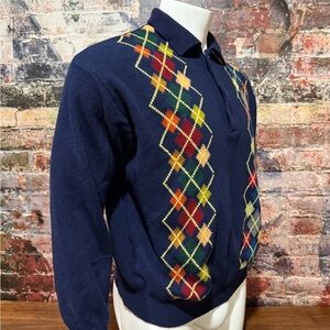 BENETTON VINTAGE Argyle Patterned Navy Sweater
